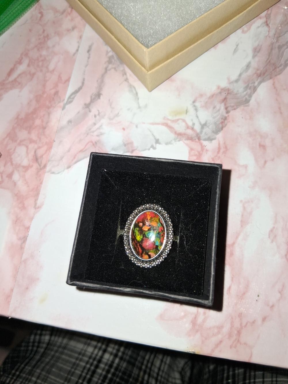 Multicolor Stone Oval Cocktail Ring with Crystal Halo